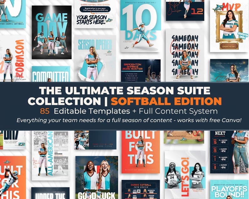 Softball Templates Bundle, Sports Graphics, Game Day, Player Spotlight -  – Works with Canva