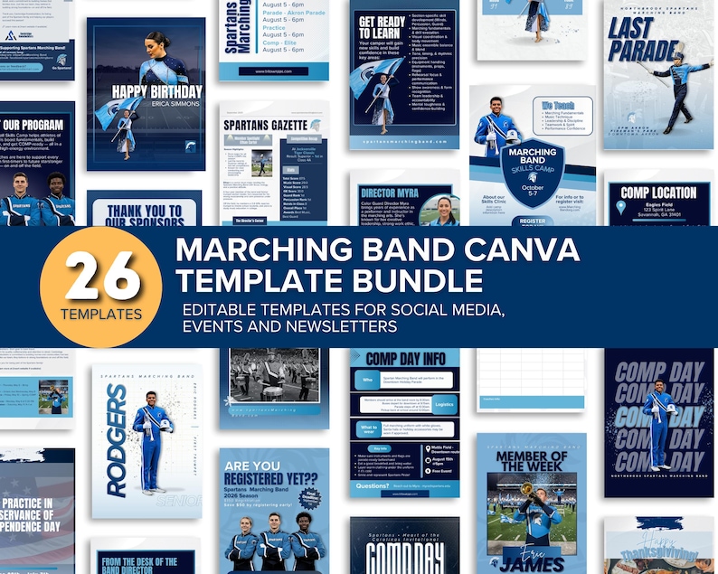Marching Band Marketing and Communications Canva Template Bundle
