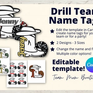 Drill Team Name Tags | Drill Team Printables | Drill Team Ideas | Editable Drill Team Tags