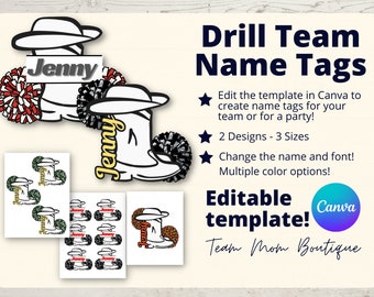 Drill Team Name Tags | Drill Team Printables | Drill Team Ideas | Editable Drill Team Tags