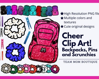 Cheer Clip Art | Cheer PNG files | Cheer Comp PNGS | Cheer Backpack PNG | Cheer Scrunchies | Cheer Pins