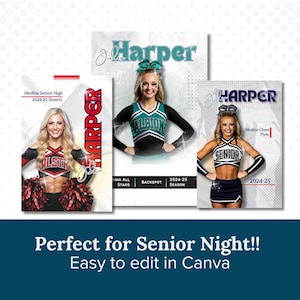 Affiches et bannières Cheer Senior Night | Posters seniors modifiables en toile | Bannière d&#39;équipe Cheer 18 x 24 ou 24 x 36