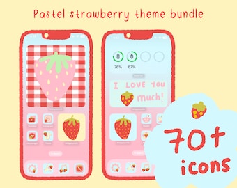 Pastel Strawberry Icon & Wallpaper Bundle (70+ Icons) (Digital Download)