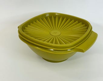 Vintage Tupperware avocadogroen servalierkom 840-6 Sunburst-deksel jaren 70 MCM USA