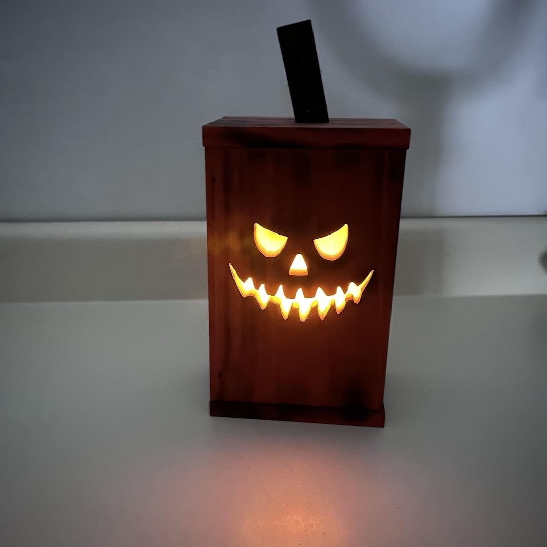 Handmade Wooden Jack O Lantern Light up Pumpkin Box Halloween Candle ...