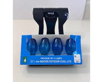 Bombillas navideñas vintage Cool-Lite C7 de 5 W, color azul, NOS (funcionan correctamente) - Paquete de 4