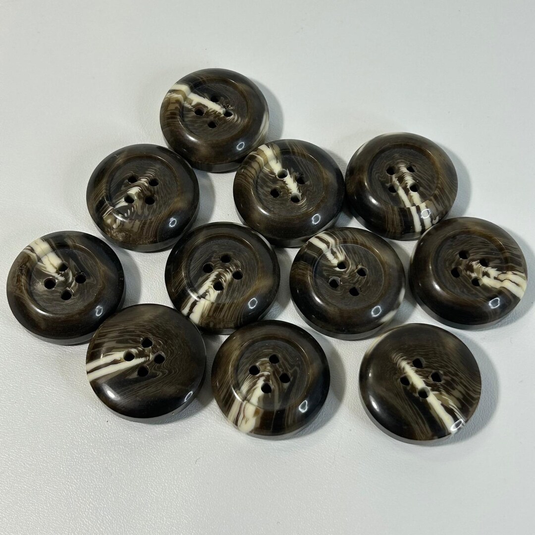 11pc Set Large 30mm Faux Horn Buttons Dark Brown Marbled Resin 4-hole ...