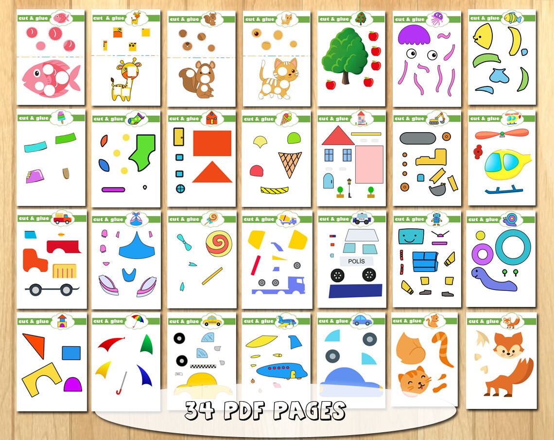 Montessori Cut and Glue Preschool Printables Cut and Paste Kindergarten ...