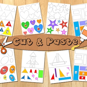 Montessori Cut and Glue Preschool printables Cut and Paste Kindergarten Worksheets  Bundle  Kindergarten Activities  Busy Book Homeschool