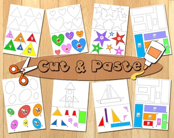 Montessori Cut and Glue Preschool printables Cut and Paste Kindergarten Worksheets  Bundle  Kindergarten Activities  Busy Book Homeschool