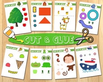 Imprimibles preescolares para cortar y pegar de Montessori Paquete de hojas de trabajo para cortar y pegar para jardín de infantes Actividades para jardín de infantes Libro de actividades Educación en el hogar