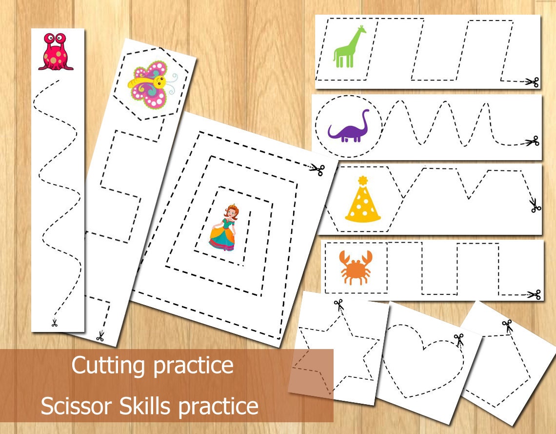 Montessori Printables Preschool Scissor Practice, Cutting Practis ...