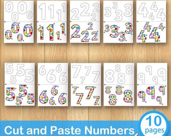 Números Montessori para recortar y pegar Imprimibles preescolares Hojas de trabajo para recortar y pegar para jardín de infantes Actividades para jardín de infantes Libro de actividades