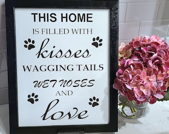 Dog Lover Framed Wood Sign, Wagging Tails, Wet Noses, 13x17