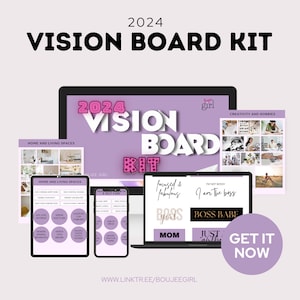 Kit Vision Board 2024 : Manifester l’abondance et l’état d’esprit positif - Lois de l’attraction, affirmations, images du Mood Board, PDF imprimable