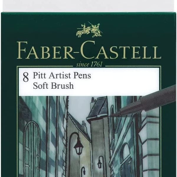 SALE 20% OFF *Faber-Castell Pitt Artist Pen Set*~Shades of Grey Set of 8 Soft Brush Nib contains~4 Cold & 4 Warm Greys **Free Shipping**