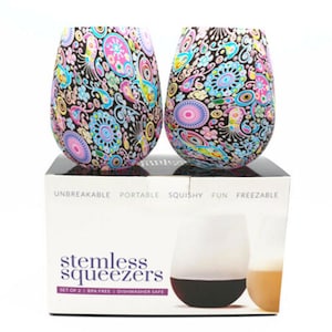 WINE GLASSES ~ Set of 2 ~ Stemless, Squeezers, Silicone, Unbreakable, Freezable, Dishwasher Safe, *Free Shipping"*