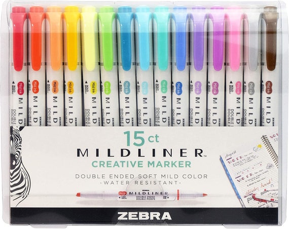 Zebra MIDLINER Creative Markers Pens With Brush Tip and Bullet Tip Assorted  Ink Colors 15-pack free Shipping 