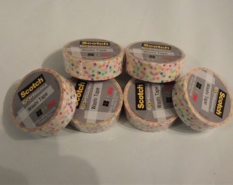 Lot Of Six Fun Dot Scotch Expressions Washi Tape, 0.59" x 393" ~ Great for DYI projects for Games ~ Planners ~ Journals ~ Parties ~