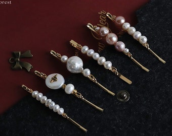 14K Gold Plated Natural Freshwater Baroque Pearl Hair Slide Wedding, Bridal Hair Piece, Genuine Pearl Hair Clip, Gold Barrette Metal Pin UK