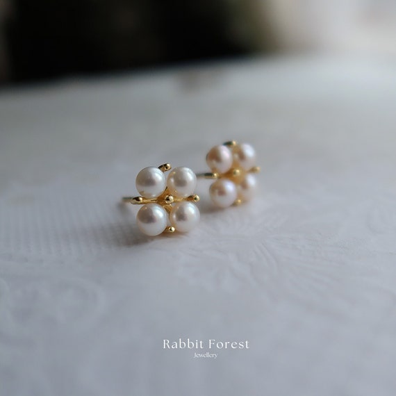 Natural Pearl 18k Gold Plated 925 Sterling Silver Pearl Tiny Stud Earrings 