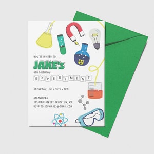 Science Birthday Party Invitation, Chemistry, Science Experiment Birthday Theme, Printable, Editable, INSTANT DOWNLOAD
