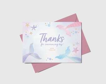Mermaid Birthday Party Thank You Card, Mermaids Tails, Printable, Editable, INSTANT DOWNLOAD