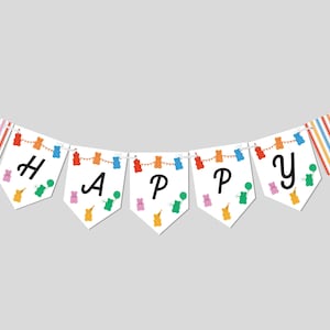 Gummi Bear Birthday Party Flag Banner, Birthday Garland, Beary Sweet, Sweet Celebration, Candy, Printable, Editable, INSTANT DOWNLOAD