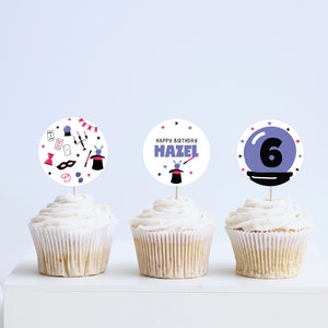 Magic Show Birthday Party Cupcake Toppers, Stickers, Magician, Abracadabra, Printable, Editable, INSTANT DOWNLOAD