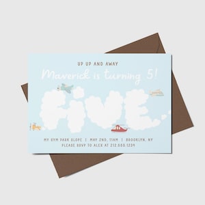 Airplane Birthday Party Invitation, 5th Birthday, Biplane, Plane, Helicopter, Time Flies, Printable, Editable, INSTANT DOWNLOAD