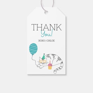 Cat Party Party Favor Tag, Thank You Tag, Printable, Editable, INSTANT DOWNLOAD