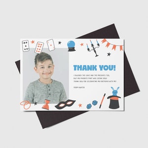 Magic Show Birthday Party Thank You Card with Photo, Magician, Abracadabra, Printable, Editable, INSTANT DOWNLOAD