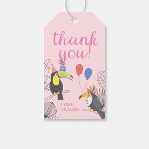 Toucan Birthday Party Favor Tag, Thank You Tag, 2nd Birthday, Twocan, Tropical Theme, Printable, Editable, INSTANT DOWNLOAD