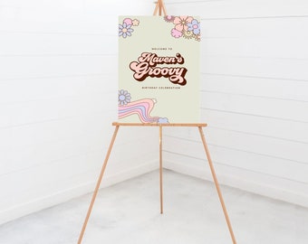 Two Groovy Birthday Welcome Sign: Retro Floral Party Decor (Digital Download)