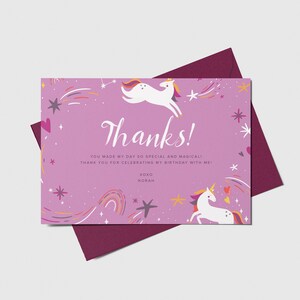 Unicorn Thank You Card, Rainbows Birthday,  Printable, Editable, INSTANT DOWNLOAD