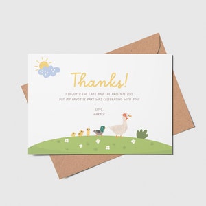 Waddle On Over Birthday Party Thank You Card, Little Duck, Duck, Ducklings, Farm Animals, Printable, Editable, INSTANT DOWNLOAD