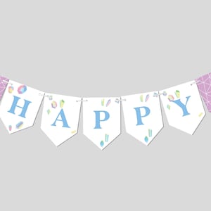 Gems Birthday Party Flag Banner, Birthday Garland, Gemstone, Crystals, Geode Rocks, Printable, Editable, INSTANT DOWNLOAD