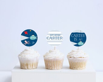 Under the Sea Birthday Cupcake Toppers: Ocean Animals (Printable, Editable, INSTANT DOWNLOAD)