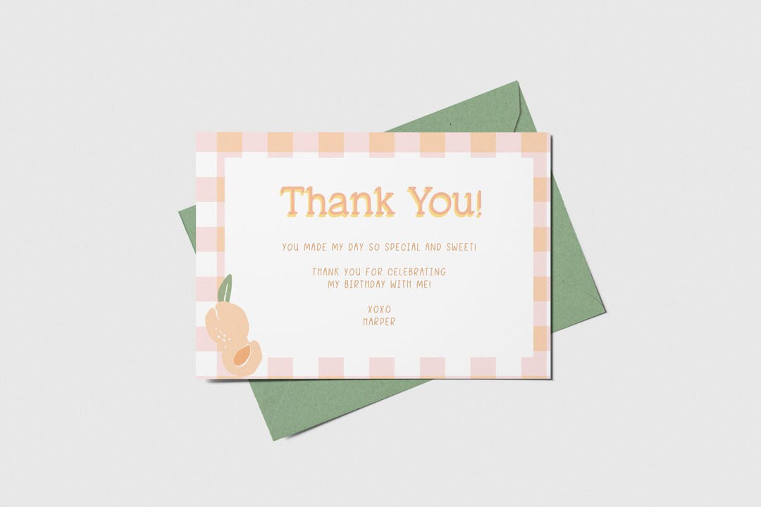 Peach Birthday Thank You Card: Editable Printable (instant Download) - Etsy