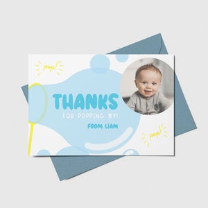 Bubble Party Birthday Thank You Card with Photo, Soap Bubbles, Pop It, Printable, Editable, INSTANT DOWNLOAD