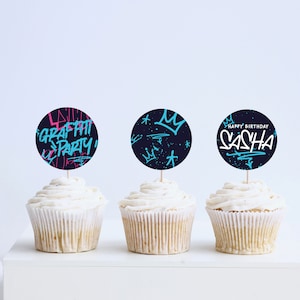 Graffiti Birthday Party Cupcake Toppers, Stickers, Street Art, Printable, Editable, INSTANT DOWNLOAD
