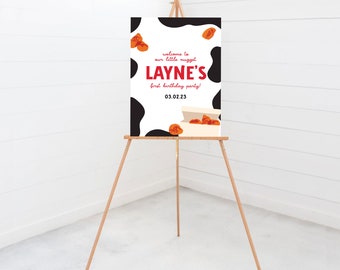 Our Little Nugget Birthday Party Welcome Sign, 18x24, 24x36, Poster, Cow, Chicken Nuggets, Printable, Editable, INSTANT DOWNLOAD
