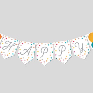 1st Birthday Party Flag Banner, Birthday Garland, Balloons, Printable, Editable, INSTANT DOWNLOAD