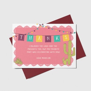 Llama Birthday Thank You Card, Birthday Party for Girl Birthday Party, Fiesta Theme,  Editable, INSTANT DOWNLOAD