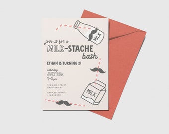 Milk-Stache Birthday Party Invitation: Mustache Milk & Cookies (INSTANT DOWNLOAD)