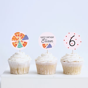 Pizza Party Birthday Cupcake Toppers, Stickers, Party Decor, A Slice of Fun, Pizzeria, Printable, Editable, INSTANT DOWNLOAD