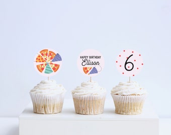 Pizza Party Birthday Cupcake Toppers: Printable, Editable (INSTANT DOWNLOAD)