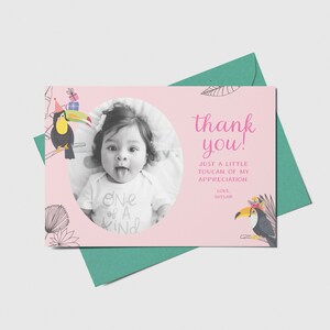 Toucan Birthday Party Thank You Card with Photo, 2nd Birthday, Twocan, Tropical Theme, Printable, Editable, INSTANT DOWNLOAD