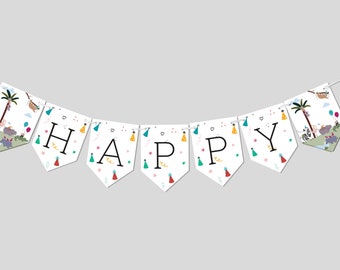Safari Animals Birthday Banner: Jungle Party Garland (Printable, Editable)