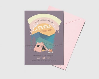 Glamping Birthday Party Invitation, Camping Birthday Invite, Printable, Editable, INSTANT DOWNLOAD